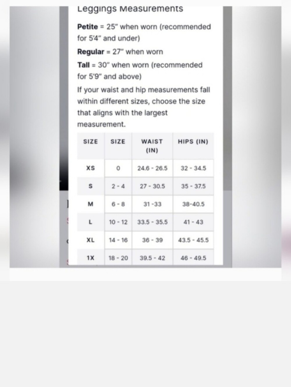 SPANX Black and White Leggings Measurements Chart - Picture 14 of 14